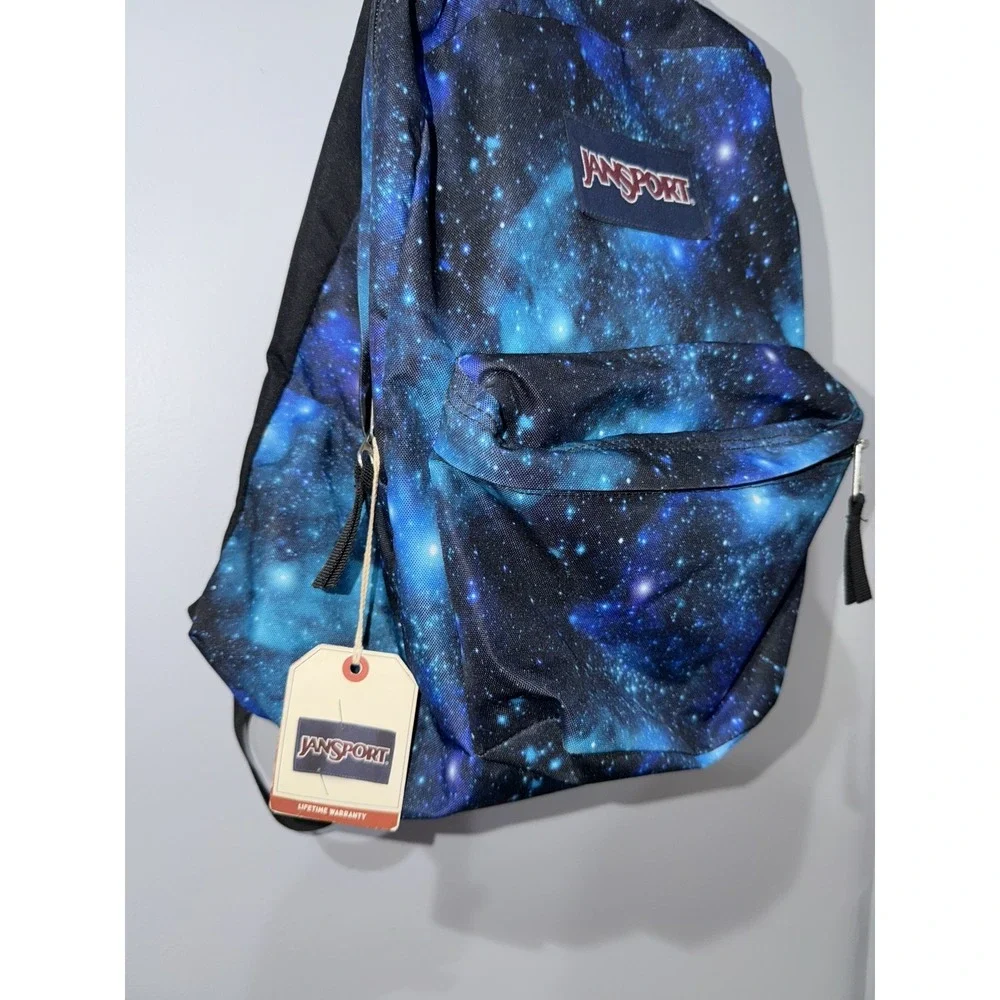 JanSport Blue Backpack Cosmic Galaxy Cyber Space Unisex Book Gym Bag Bookbag M